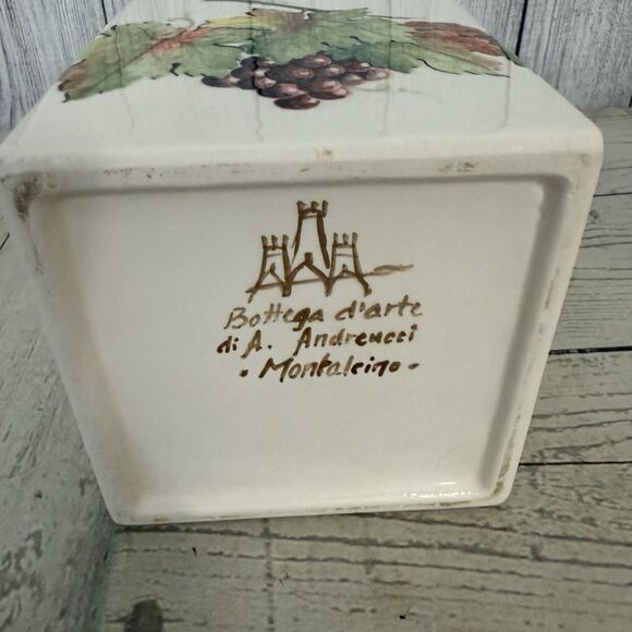 A. Andreucci Olives and Grapes Montalcino Tuscan Italian Ceramic Canister W/ Lid - Picture 7 of 9